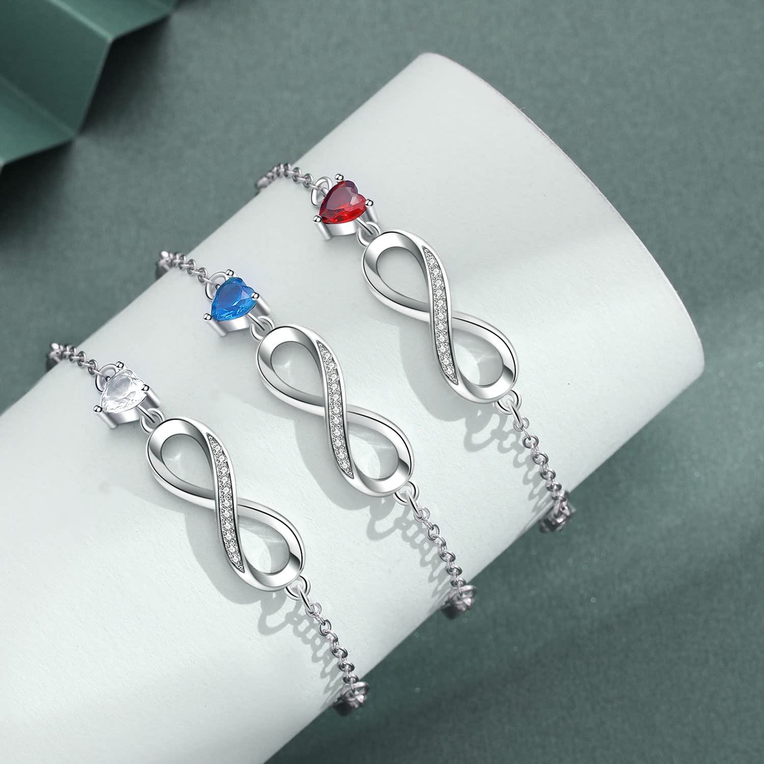 Tusuzik Bracciale Argento 925 Donna, Bracciale Infinito Donna Argento 925 con Cuore Zirconi Regolabile Bracciali Donna Gioielli Regalo per Mamma Amica Ragazza