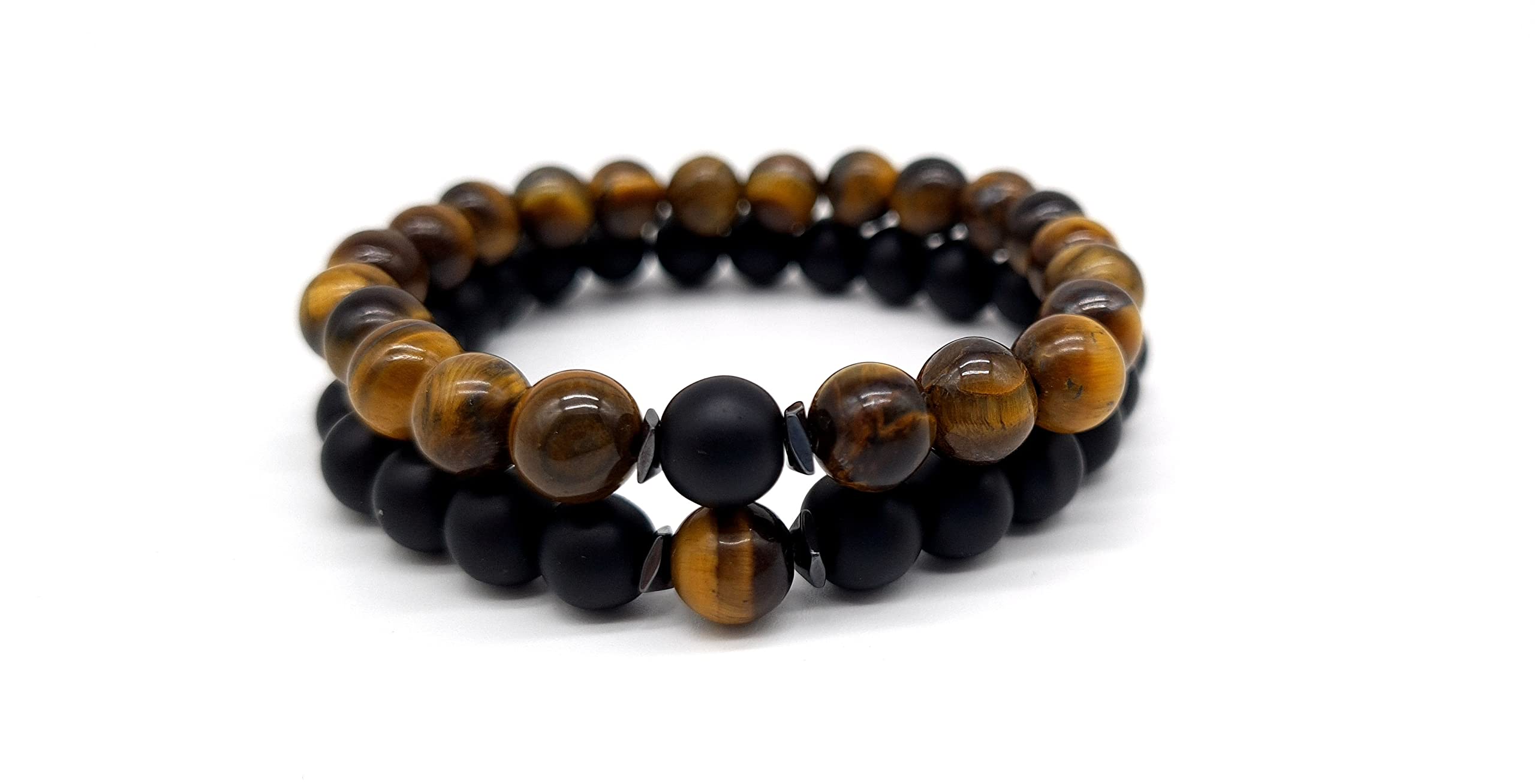 Armband Set | Tigerauge Onyx | Naturstein Perlenarmbänder | Freunschaftsarmband Partnerarmband