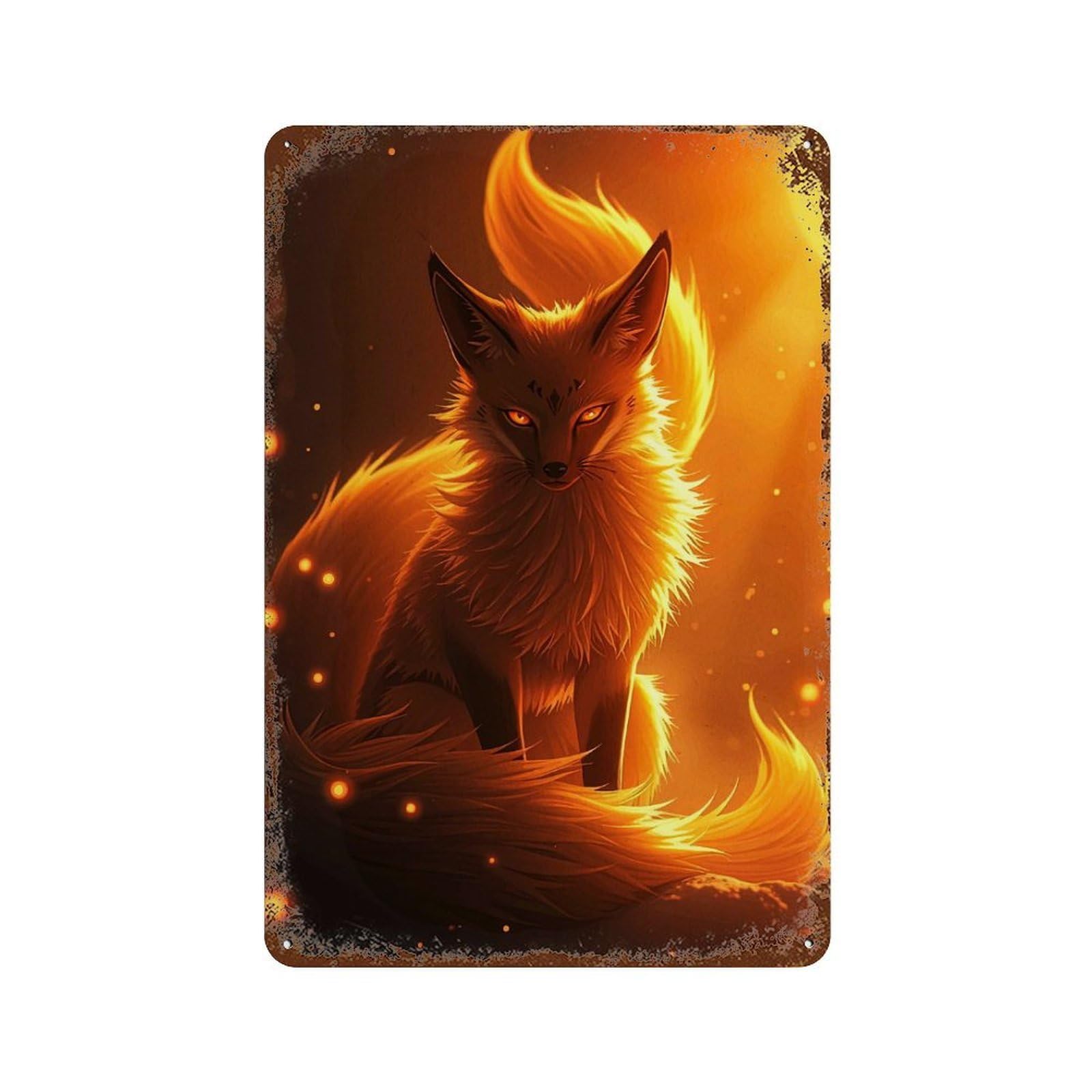 Fiery Fox Portrait Rustic Tin Plaque 11.8"x7.9", for Pub, Kitchen And Man Cave Decor, Vintage Wall Decor