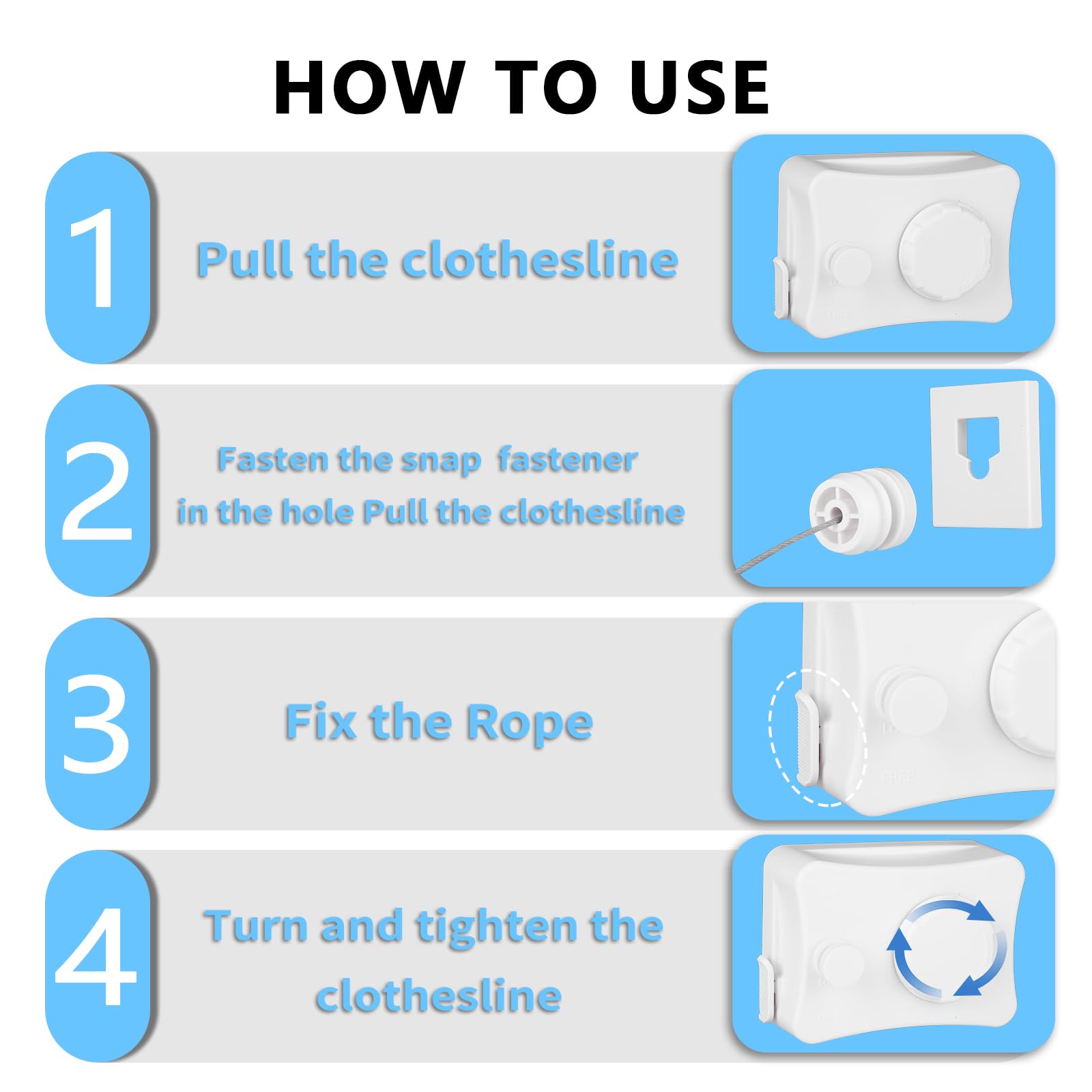 Corde à linge rétractable pour intérieur et extérieur - 5,1 m - Économie d'espace - Ne s'affaisse pas - Blanche - Pour petite buanderie, salle de bain, douche de camping-car