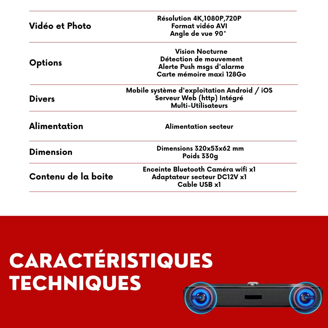 Altavoz Bluetooth con cámara espía 4K WiFi