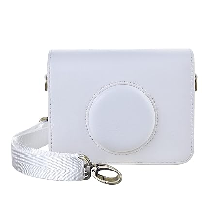 MUZIRI KINOKOO Instax Mini EVO Case PU Leather Compatible for Fuji Instax Mini EVO Camera Protective Case Cover Camera Bag with Adjustable Shoulder Strap White
