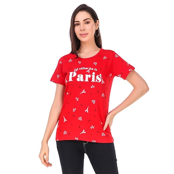 Stories.Label Womens Printed Cotton Tshirt in Ribbed Neck, Regular Fit Half Sleeves Tops for Girls Stylish (Size S-4xl)