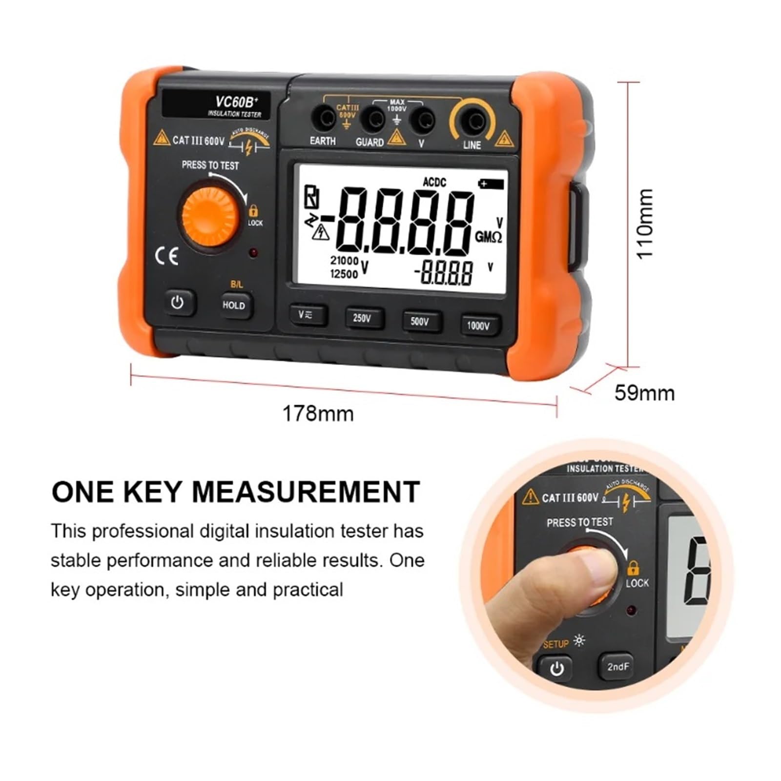 Medidores de Resistencia, Probador de resistencia aislamiento digital 60B+, 1000 V CC, CA, 2000 m ohmios, alarma entrada cortocircuito alto je, comprobador