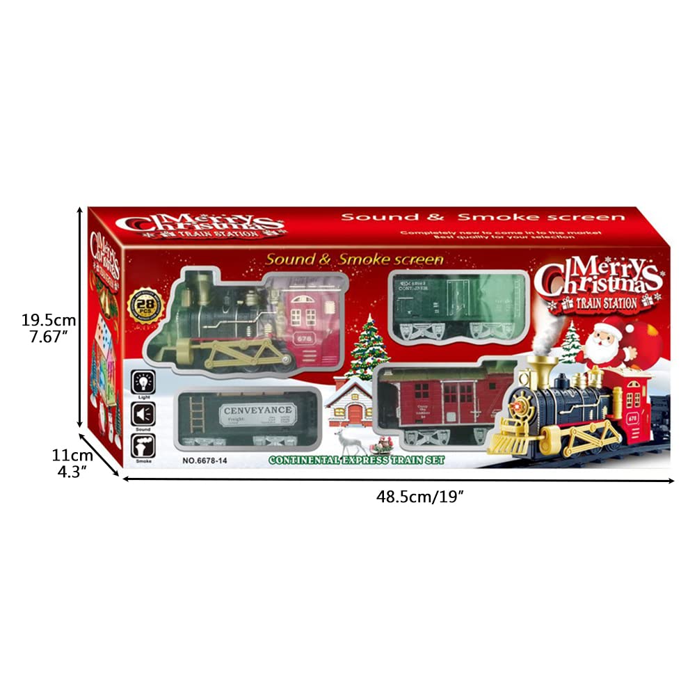 Juego de árbol de tren de Navidad con luces y sonido, juego de tren para debajo del árbol de Navidad, locomotora de vapor eléctrica, funciona con pilas, juego de pista como regalo de fiesta
