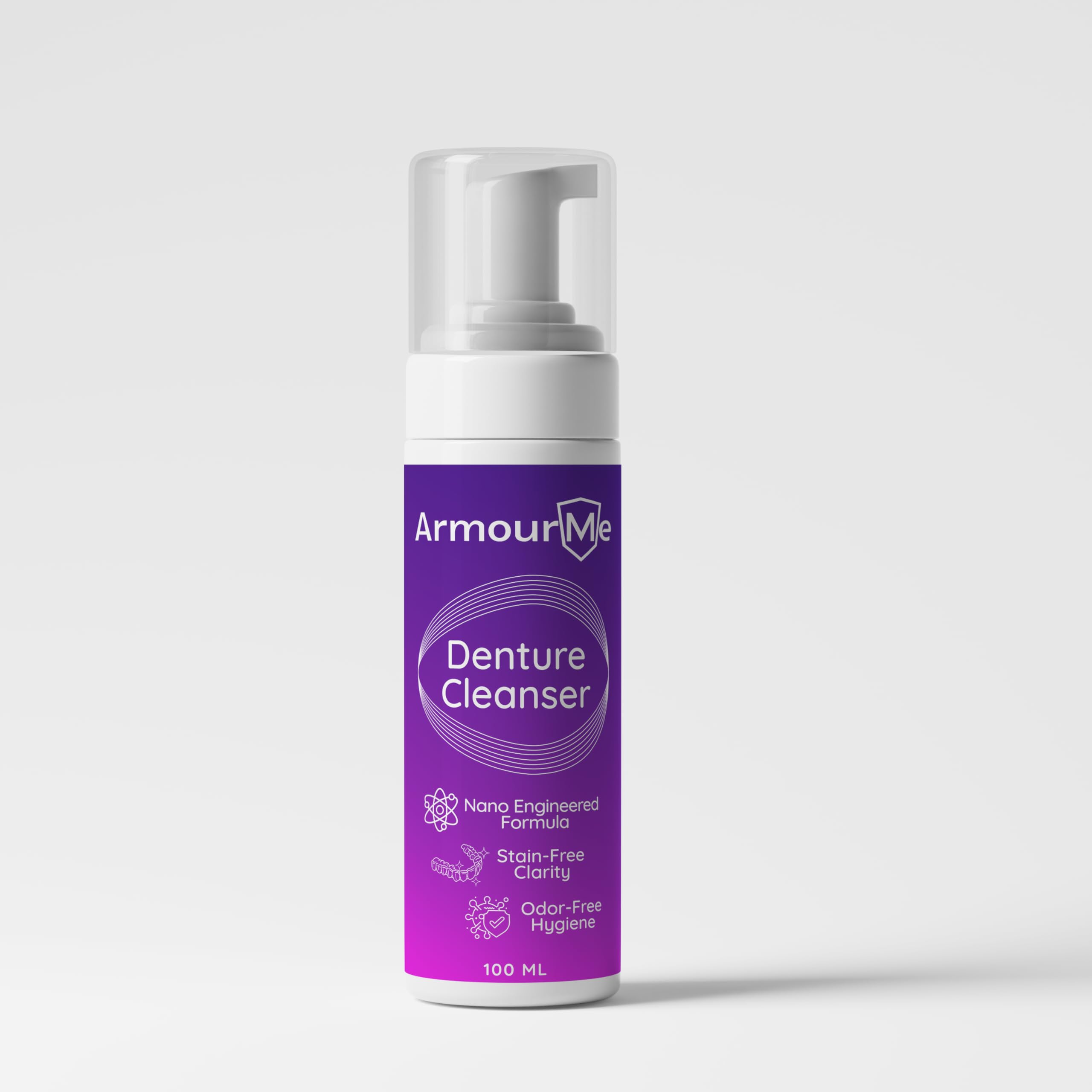 ArmourMe Denture Cleanser Foam | Nano Engineered for Stain-Free Clarity & Deep Clean | Antibacterial Formula for Dentures cleaning | Oral Foam for denture Cleaner. (100 ML)