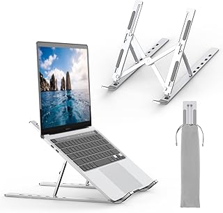 GRIFEMA GB1054 Support Ordinateur Portable Réglable, Support PC Pliable en Aluminium 6 Niveaux de Hauteur, Compatible MacBook Air/Pro, Dell 10-17,3 Pouces, Léger et Stable -Argent