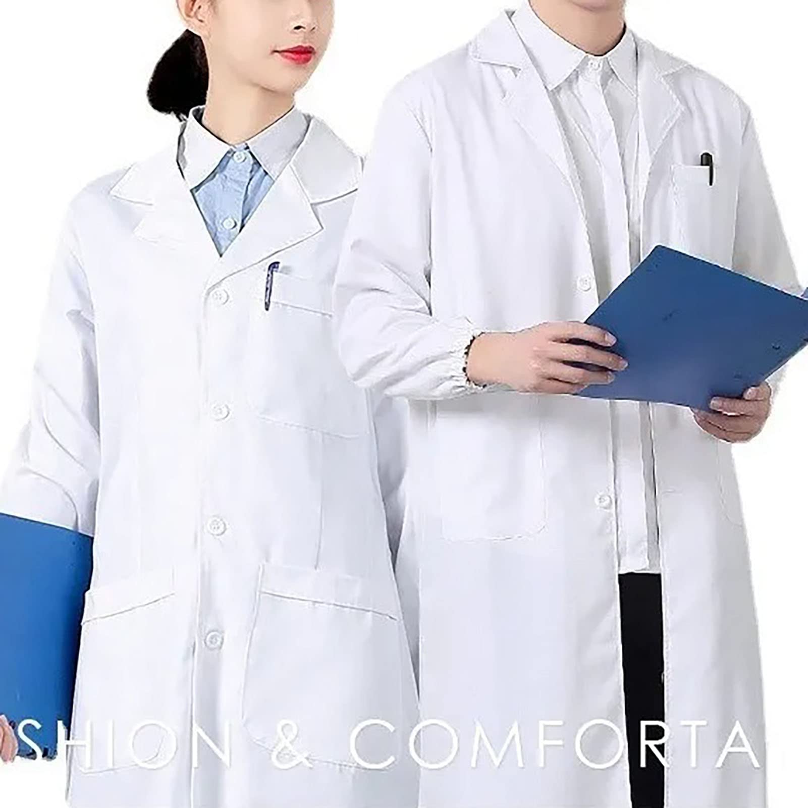 Yinhing de Laboratorio Profesional de Manga Larga para Hombre y Mujer, de Laboratorio Blanca de Algodón con Puños Elásticos para Farmacia Clínica Hospitalaria