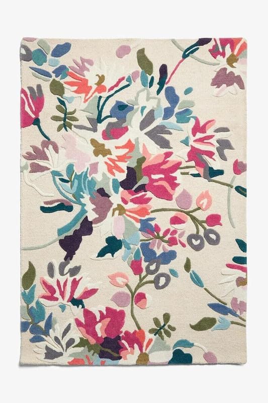 10x14 Ft Hand Tufted Wool Area Rug, Colorful Floral Multicolor Botanical Pattern on Ivory Base, Premium Handmade Carpet for Living Room Bedroom Home Décor