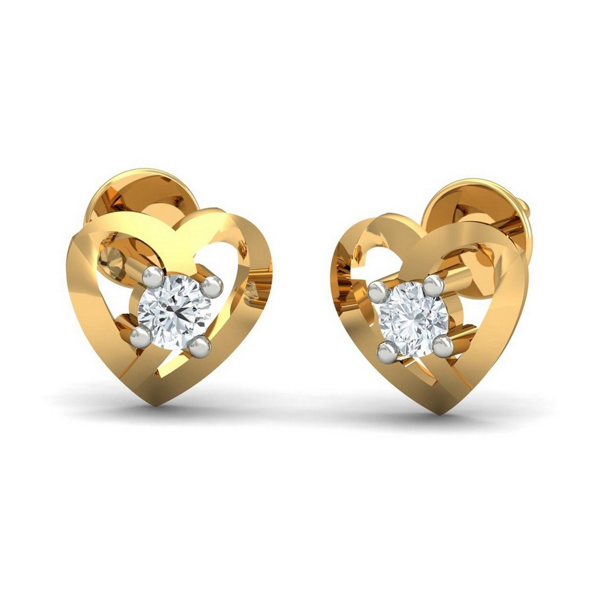 kuberbox 18KT Yellow Gold Diamond Crunchy Heart Stud Earrings for Women-picture-24