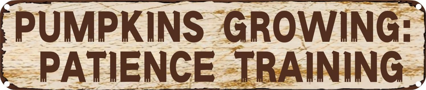 Vintage Tin Sign Retro Metal Wall Decor PUMPKINS GROWING ATIENCE TRAINING Rustic Aluminum Plaque for Home,Bar,Kitchen,Garage,Man Cave 4x16 Inch