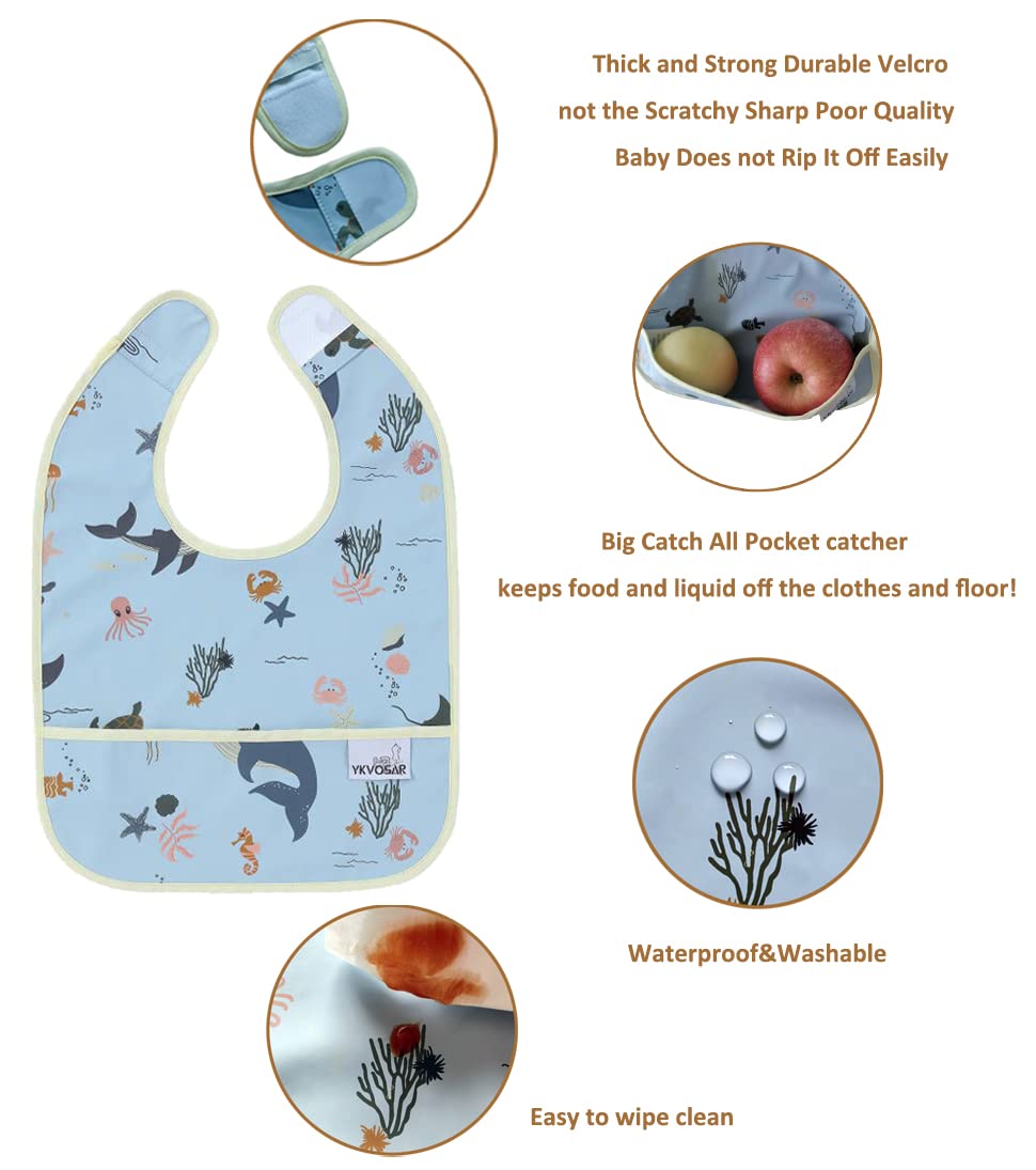 YKVOSAR Baby Bibs for Eating Waterproof Baby Feeding Bibs 3 Packs Washable 6-24 Months Sea Animal