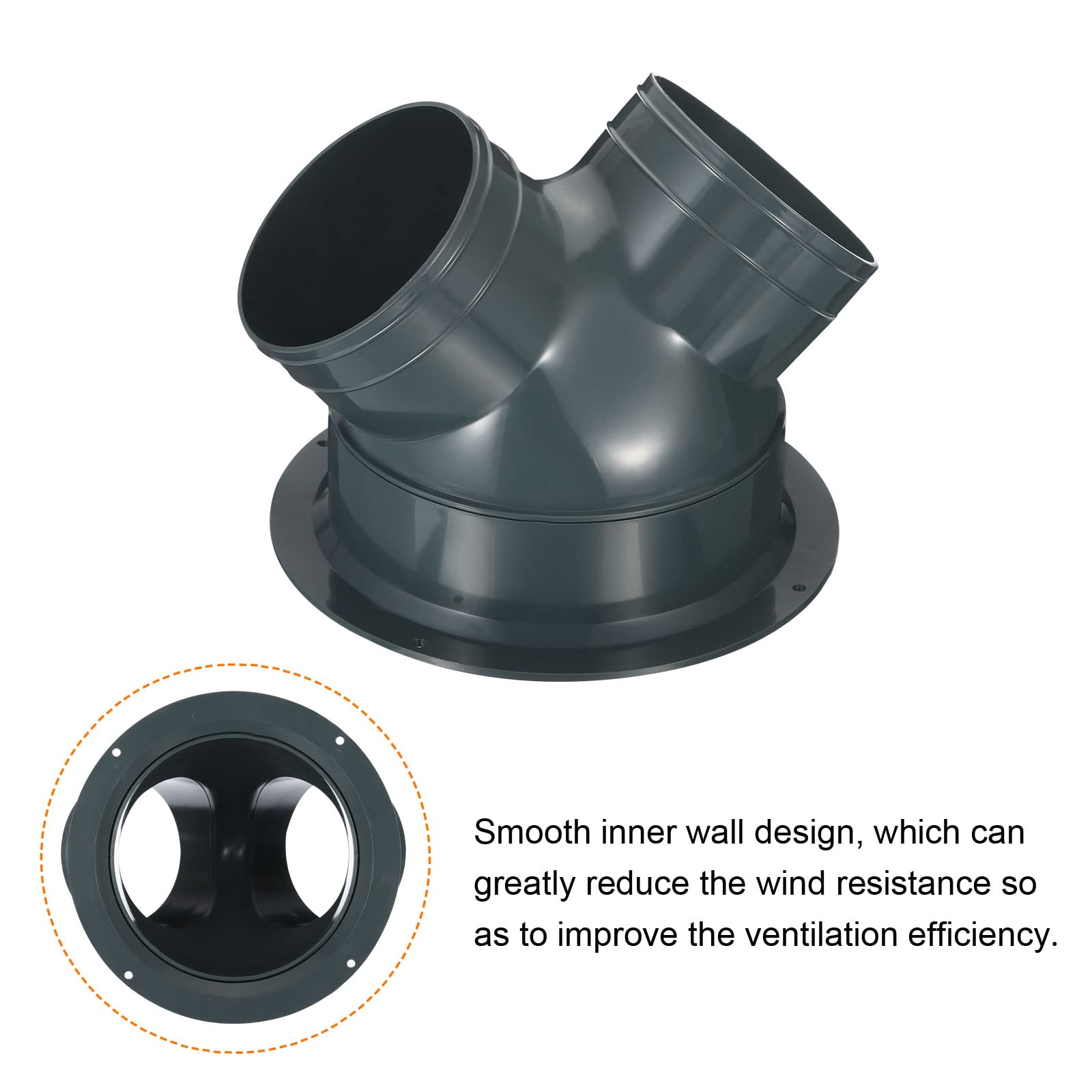 PATIKIL 3 Vie Condotto Splitter 4"x4"x6" Y Riduttore Connettore Aria Sfiato Condotto Tubo flessibile Scarico Tubo Adattatore con Flangia Asciugatrice Scarico Ventilatore Sfiato HVAC Grigio