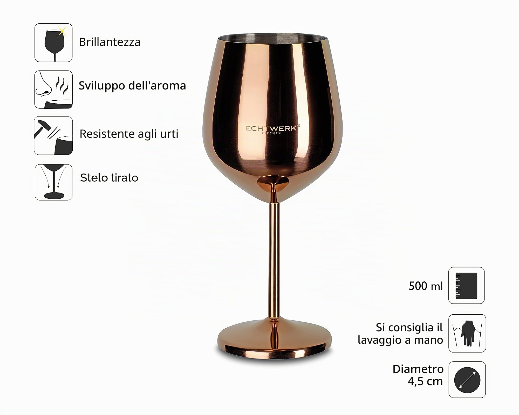 ECHTWERK Bicchieri da vino infrangibili in acciaio inossidabile, edizione rame, 6 pezzi, 21 x 7,3 cm, 0,5 L, EW-WG-1786K