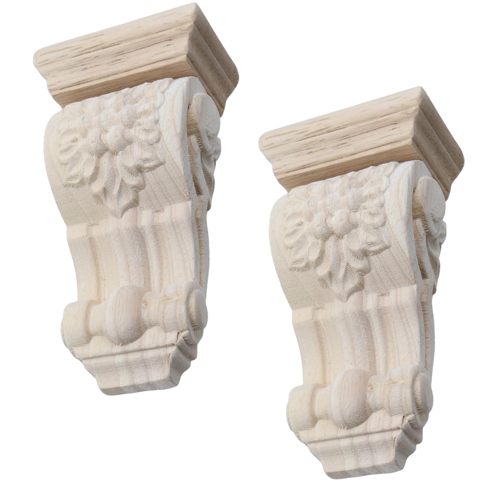 Oak Wood Corbels 2Pcs, 3" L x 1.9" W x 5.8" H, Wooden Shelf Bracket, Delicate Carved Support for Countertops, Fireplace Mantels, Doorways, Unfinished Hardwood Decor European Style Home Decor