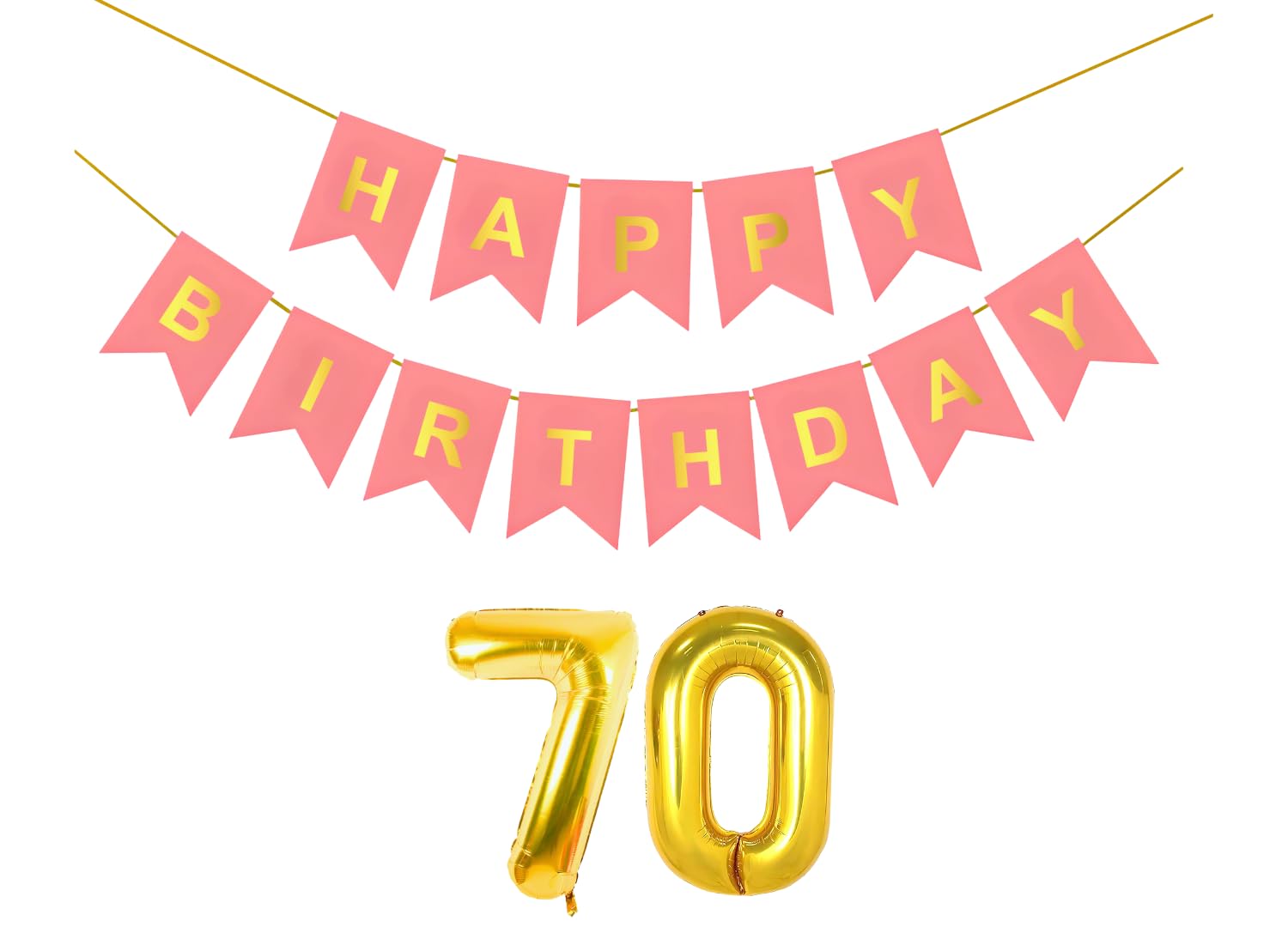 70th Light Pink Colour Happy Birthday Banner Decoration Kit for 70 year Old Men Women | with Number Seventy | 13 Pcs Reusable Cardstock Happy Birthday Paper Banner