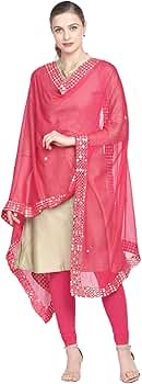 DUPATTA BAZAAR Women's Embellished Pink Chiffon Dupatta at
