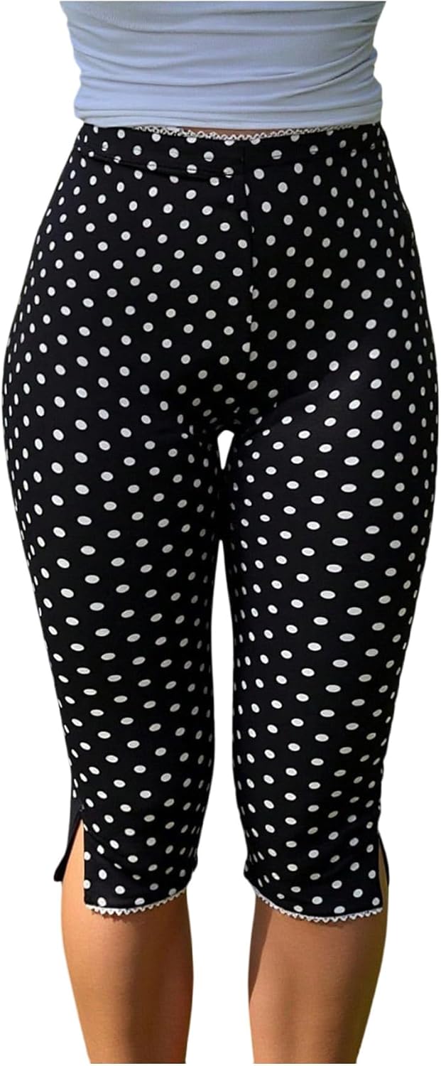 Milumia Women's Plaid Print Capri Leggings Low Waisted Split Hem Cropped Pants