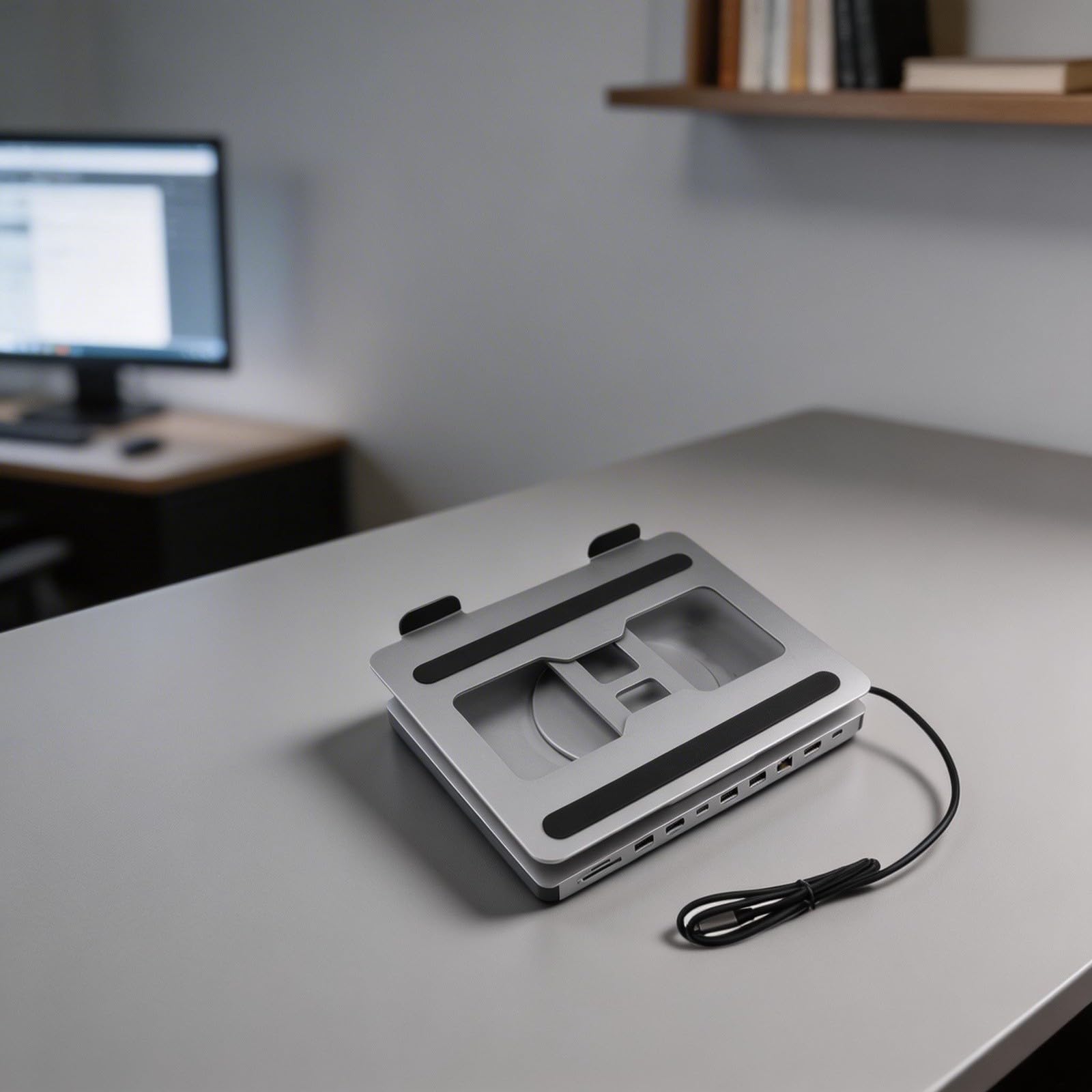 Stand per Notebook Ergonomico con Docking Station 4K, Supporto PC Portatile in Lega di Alluminio, Design Girevole e Ventilato per MacBook per dell per hp