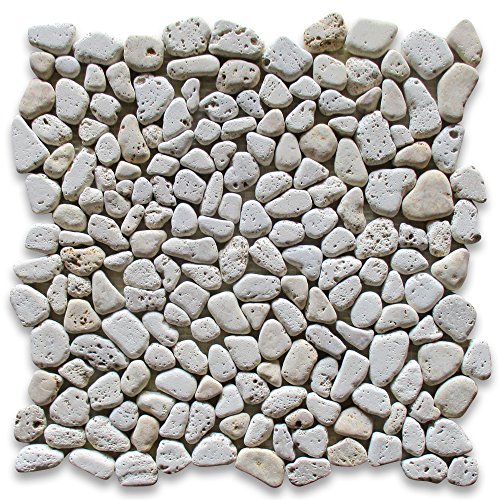Stone Center Online Travertine Mix Giallo Marble River Rocks Pebble Stone Mosaic Tile Tumbled Kitchen Bath Wall Floor Backsplash Shower (1 Sheet) #TOP3
