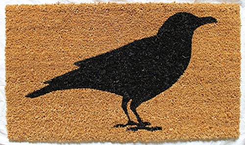 Evergreen Flag Gifted Living Crow Coir Welcome Mat, Black Halloween Welcome Mat for Fall Outdoor Decorations Halloween
