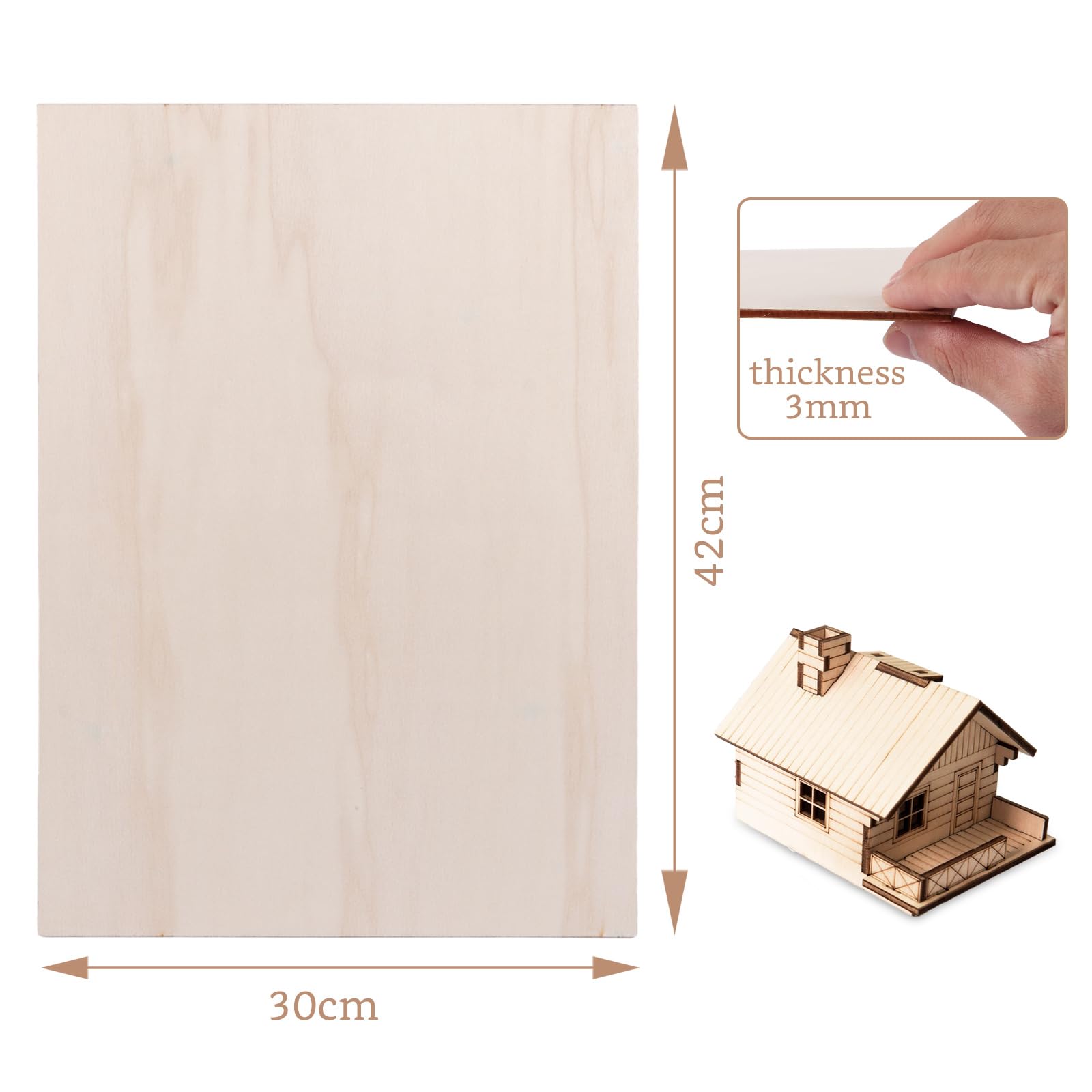 LOLYSIC 18 fogli di compensato da 3 mm, A3, pannelli di legno per fai da te, lavorazione laser, pirografia, modellismo, decorazione, quadri, 420 x 300 x 3 mm