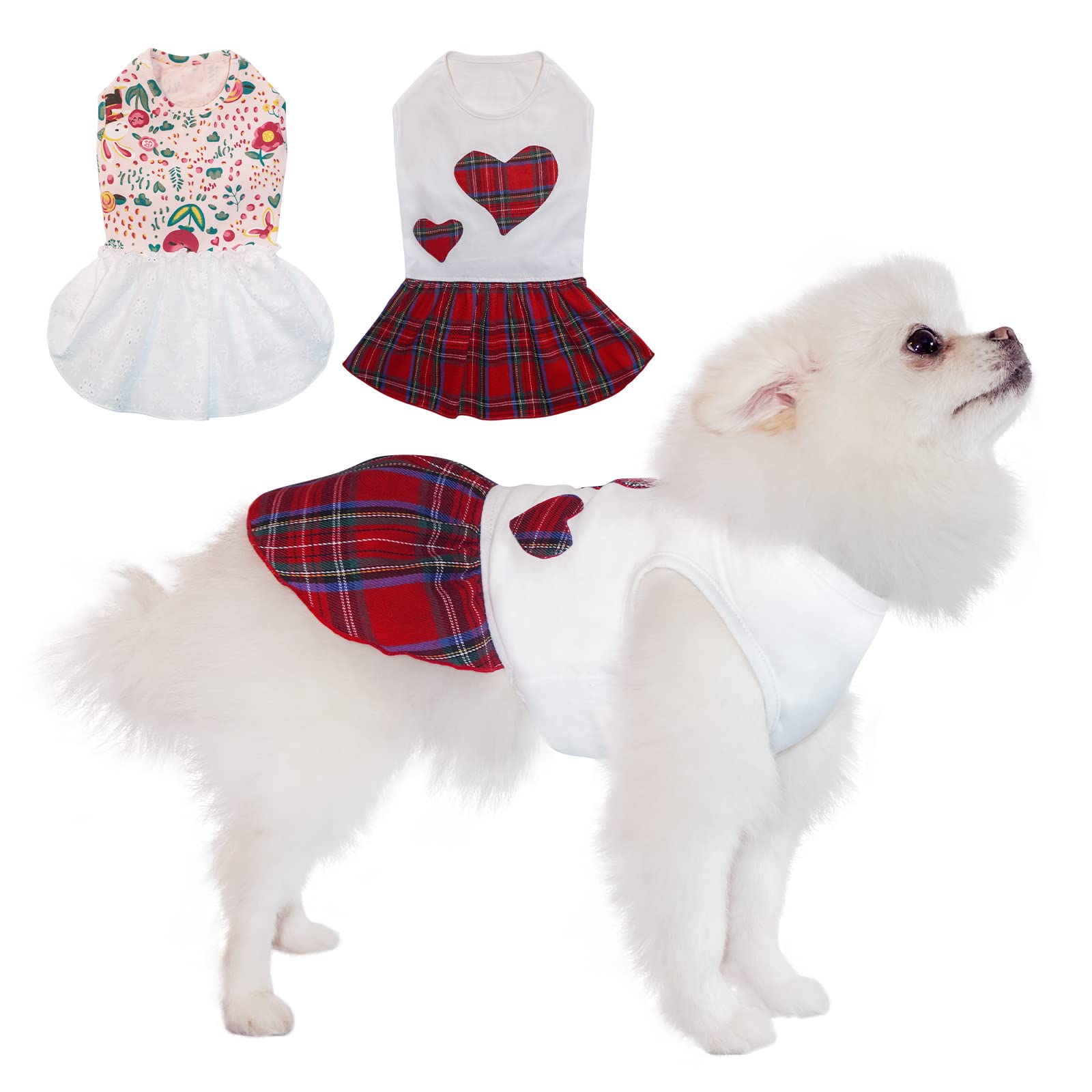 TONY HOBY Dog Dress, Dog Party Dress, Unique Splicing Models Dogs Evening Dresses for Small Medium Dogs (2Pcs, Red+Pink, M)