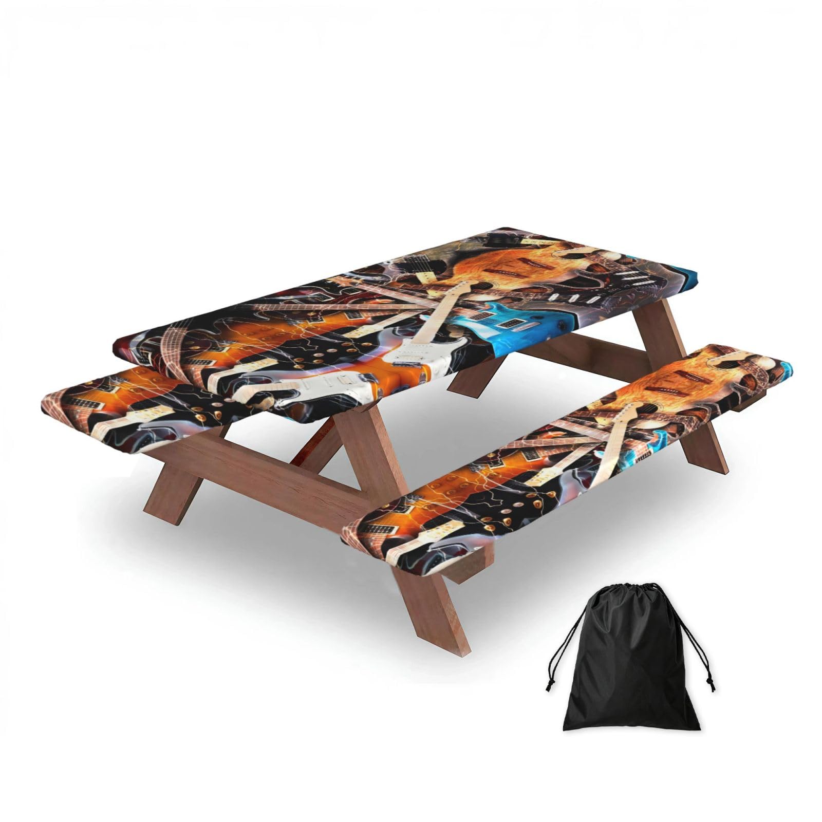 Zqytgfdc Black Music Guitar Rectangular Water-Repellent Picnic Tablecloths, Outdoor Camping, Picnic, Bbq