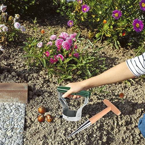 Houdao Bulb Planter Tool Long Handle Bulb Planting Tool with Dibber Stainless Steel Garden Bulb Planter Tool Set for Outdoor Planting Garden Flowers Vegetables and Seeding