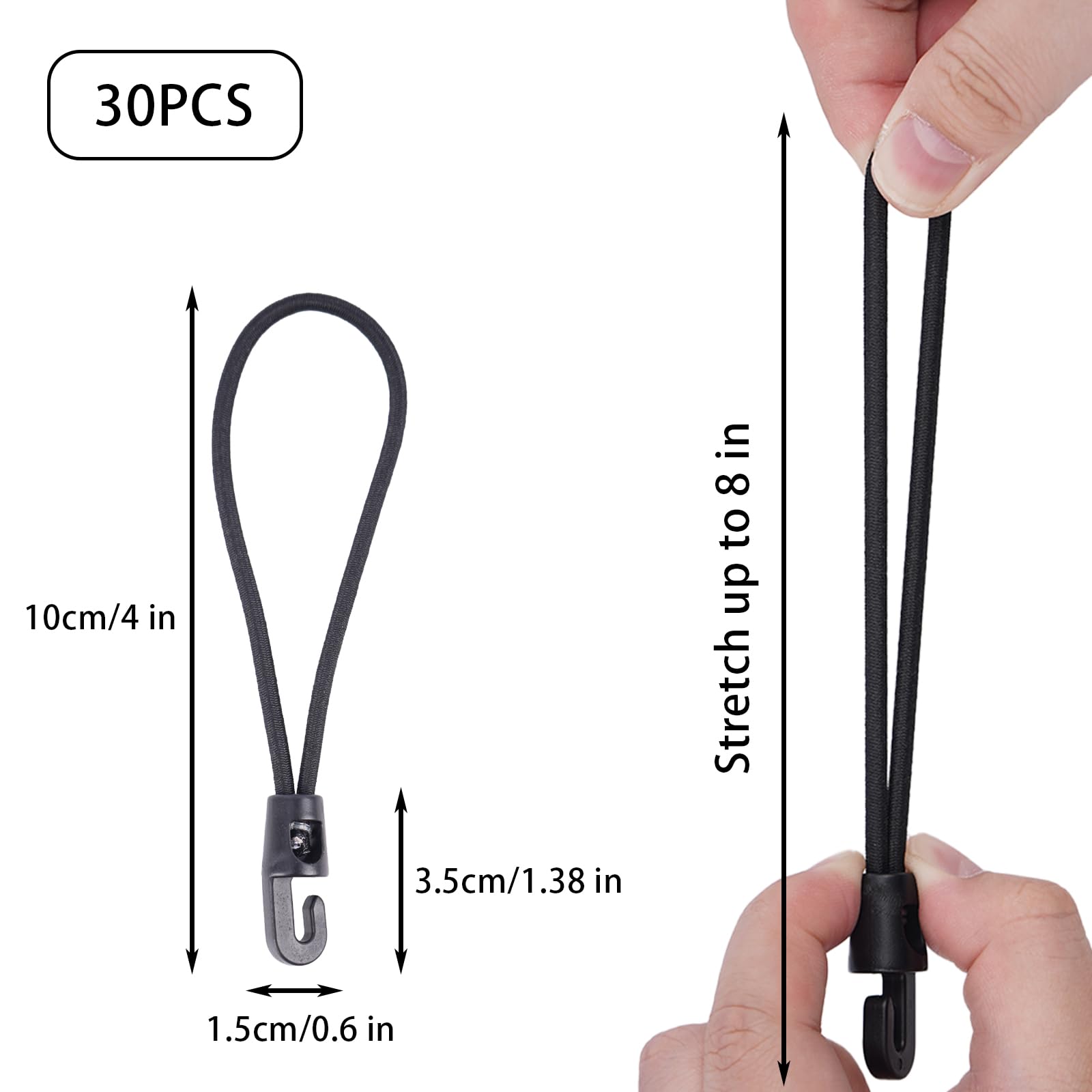 VirtuGro 30 Pcs Small Bungee Cords with Hooks, 10cm Short Elastic Bungee Straps with Hooks - Image 2