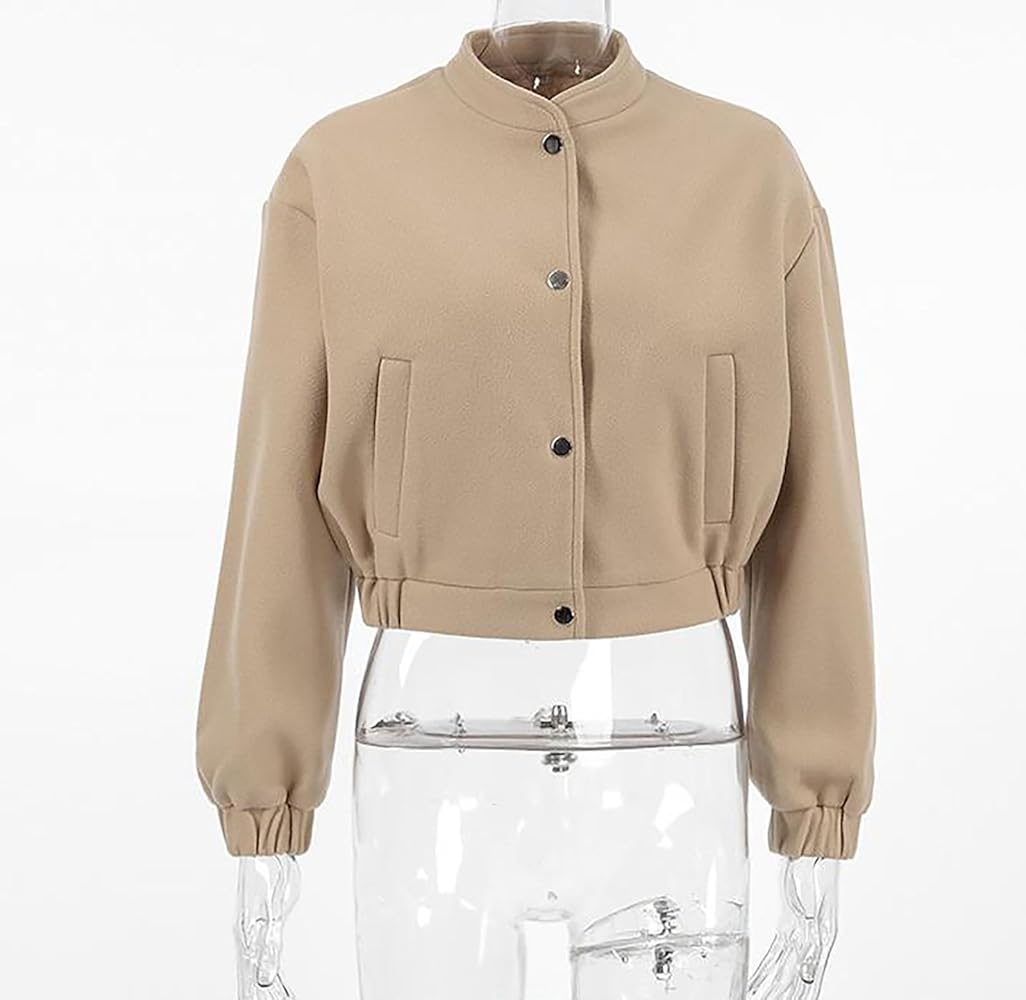 Amazon.com: Womens Wool Bomber Jacket Snap Button Varsity Crop