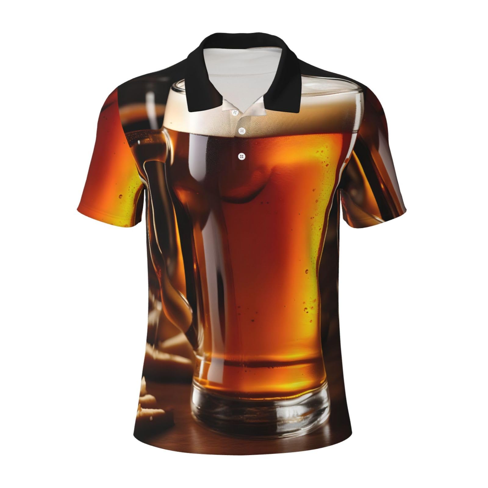 Duwaa Men's Black Beer Print Polo Shirts, Short Sleeve Golf Shirt, Moisture Wicking Athletic Casual T-Shirt, Xxxxl