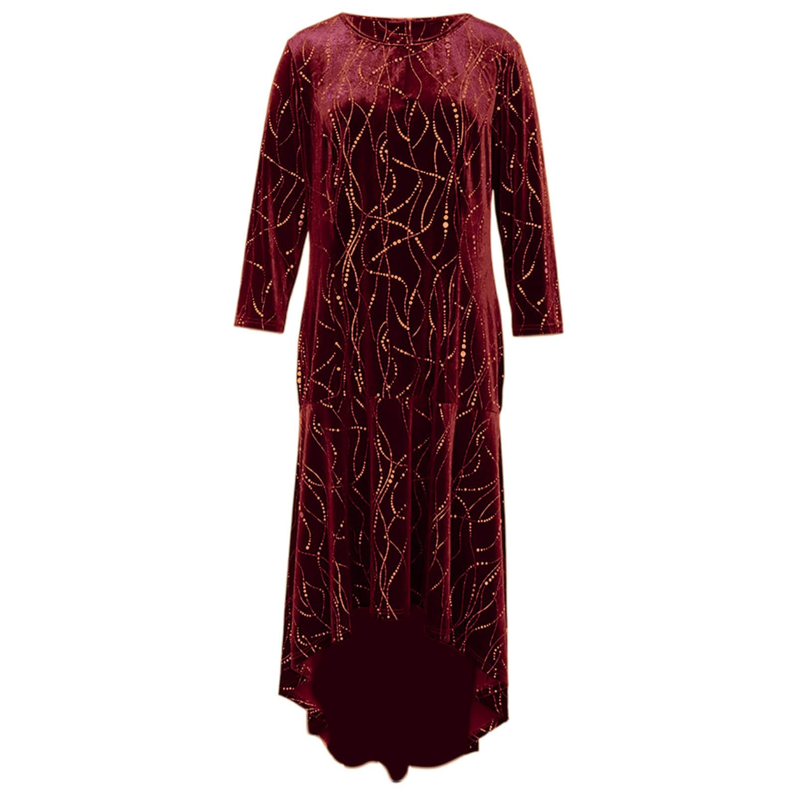 Abito Donna Natalizio Invernale,Abito con Stampa Natalizia Vestito da Natale Rosso Autunno Inverno Abiti Eleganti Cerimonia Cocktail Vintage Sera Babbo