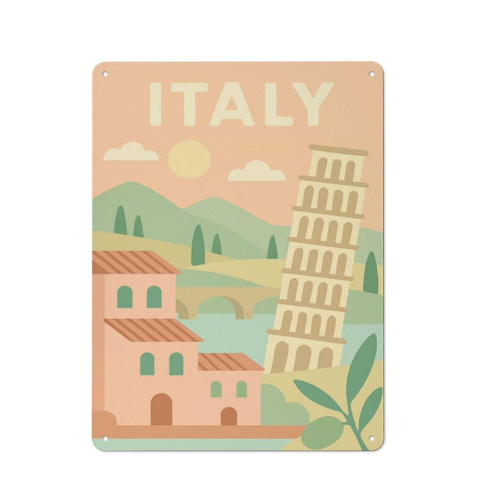 Italy Travel Decorative Tin Plaque 40x30cm, Decorative Novelty Wall Art for Hallway, Home Bar, Garage Or Study