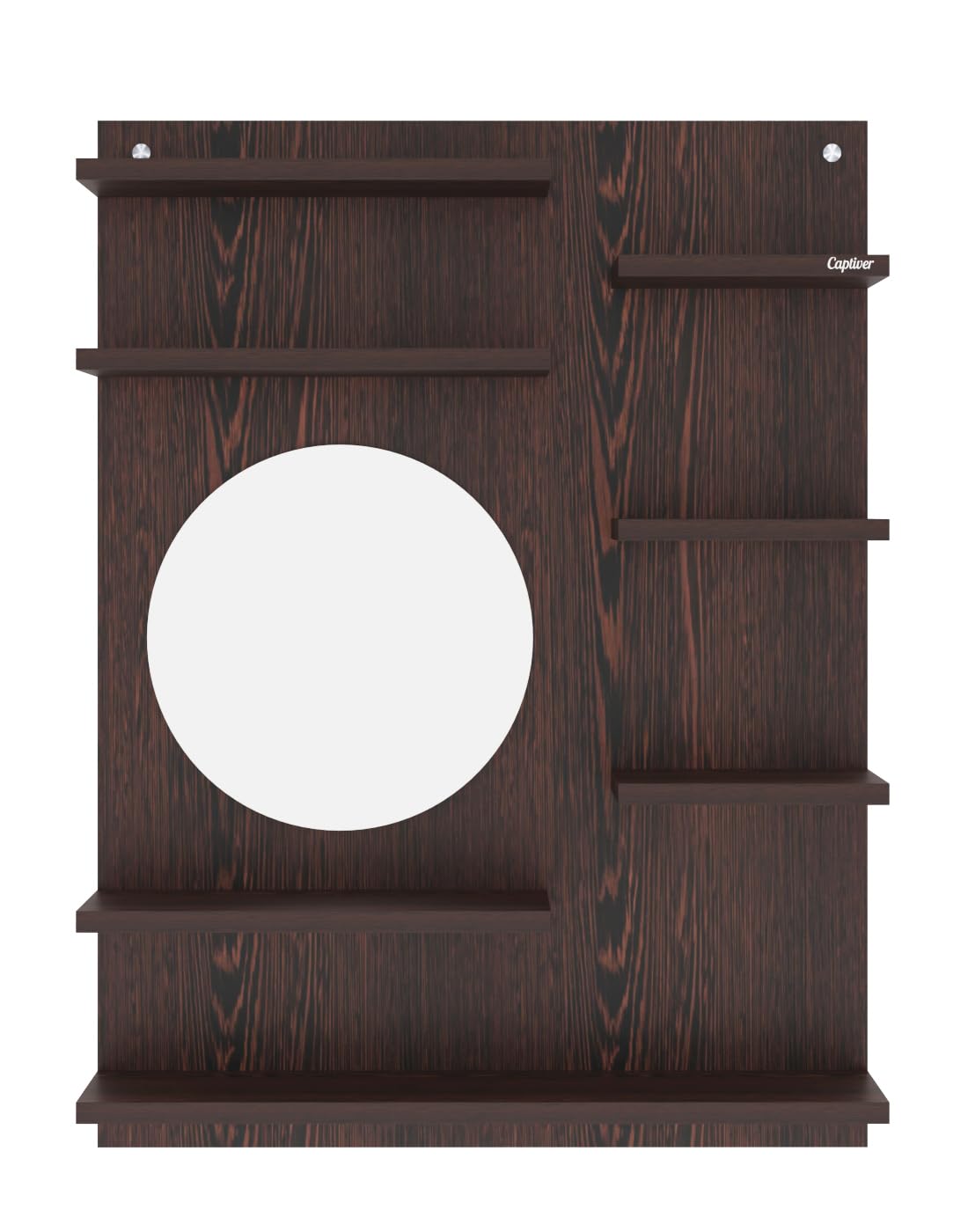 Blezaa Engineered Wood Wall Mounted Dressing Table with Round Mirror (Wenge) Traditional Wooden Furniture Home Shaving Accessories Women 3D Designer-image-35
