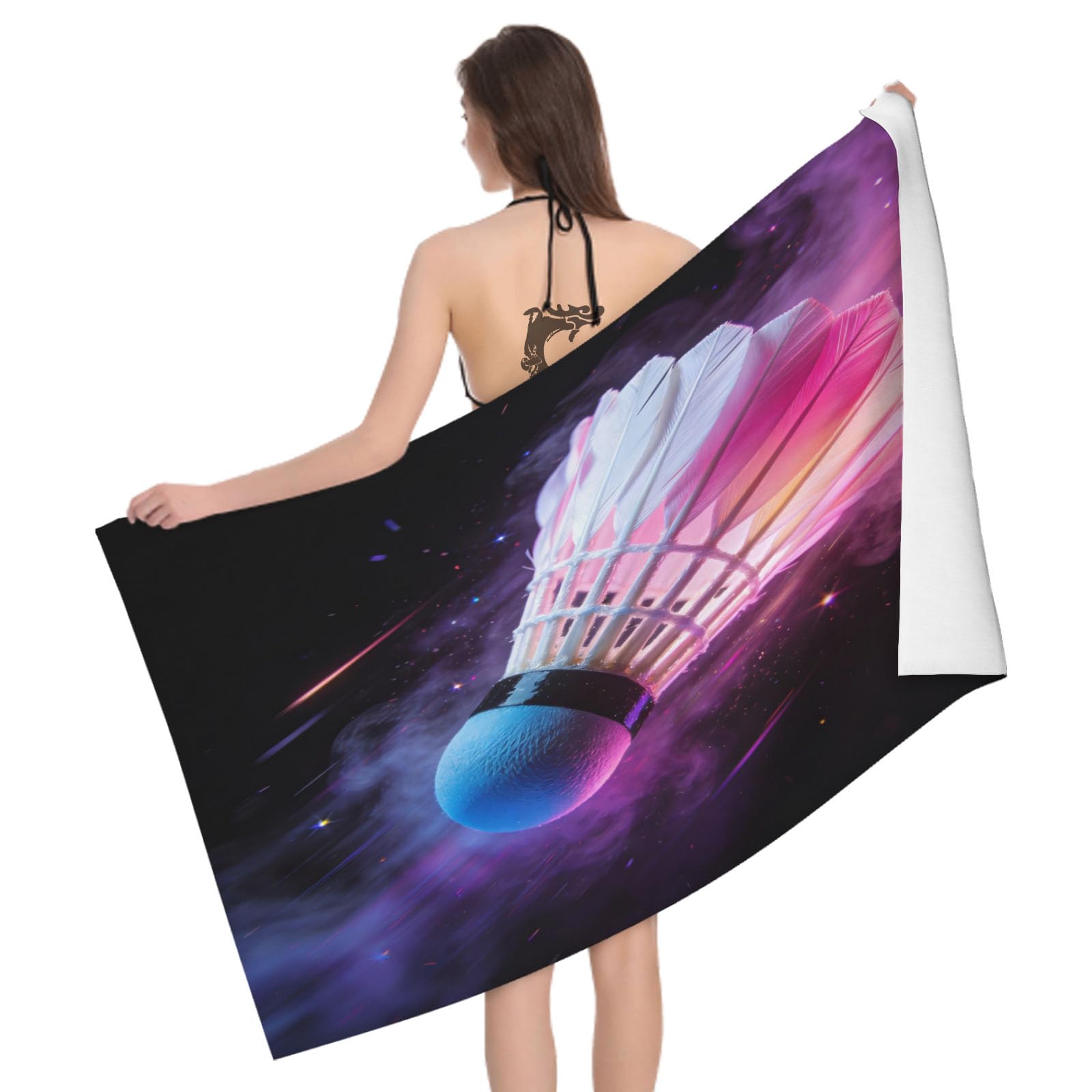 Leichong 3D Badminton Beach Towel Large Microfiber Soft Quick Dry for Adults, Fashion Style Bath Towel Lightweight Soft Absorbent for Travel Swimming Pool Sports, 180 x 90 cm
