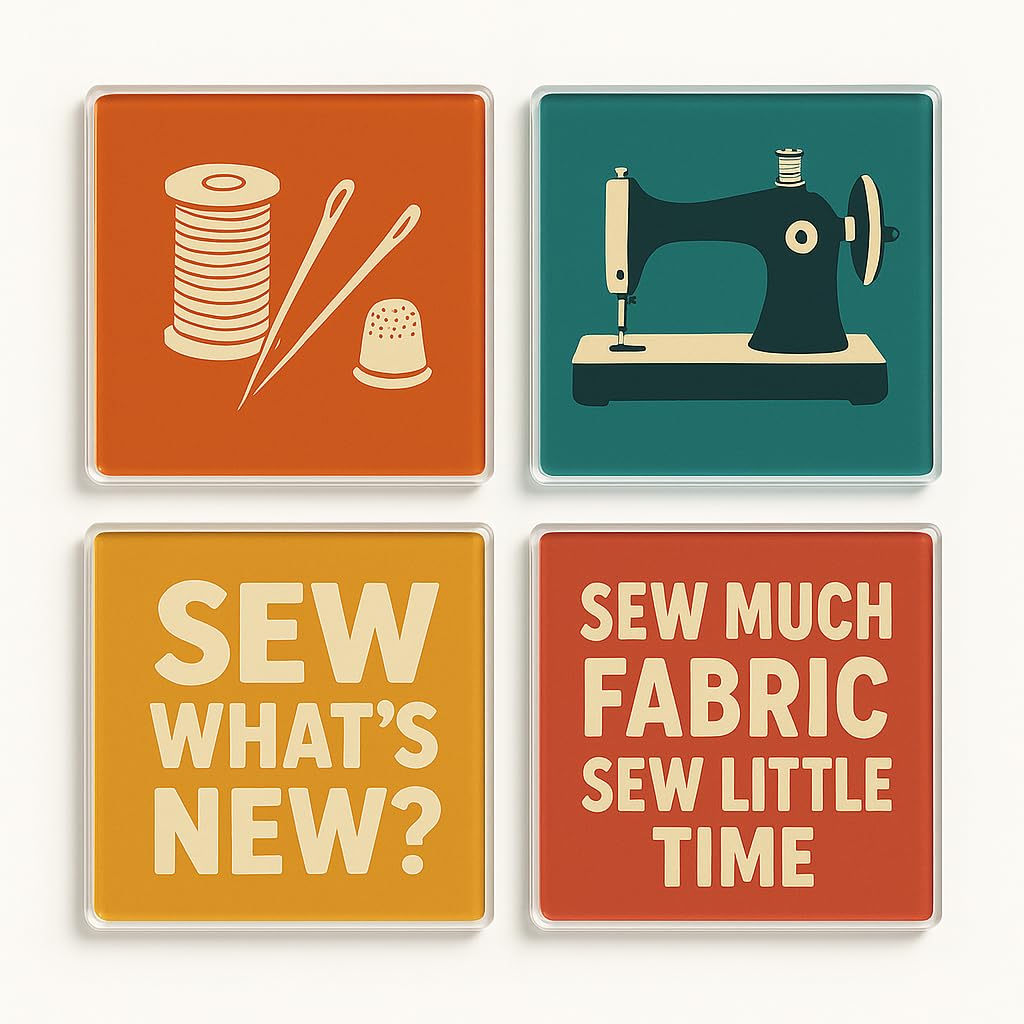 Acrylic Coaster Gift Set of 4 with Retro Sewing Theme - Nostalgic Craft Lover Decor for Creative Home Enthusiast