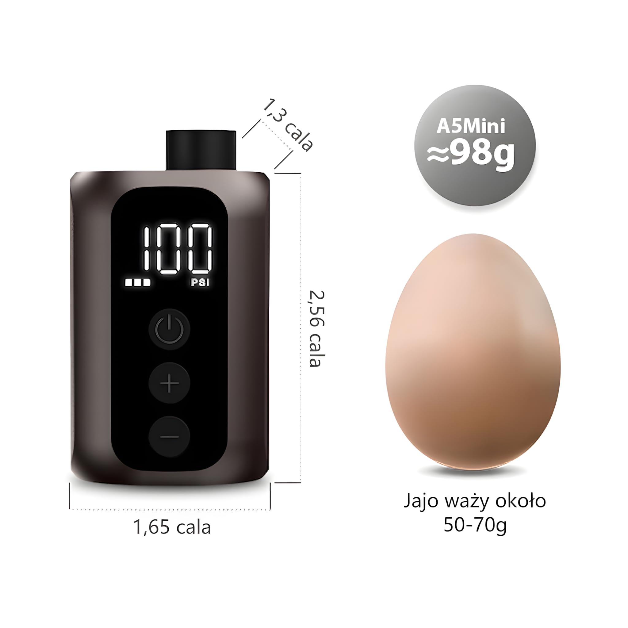 Mini elektryczna pompka rowerowa 100 PSI, manometr cyfrowy, USB-C