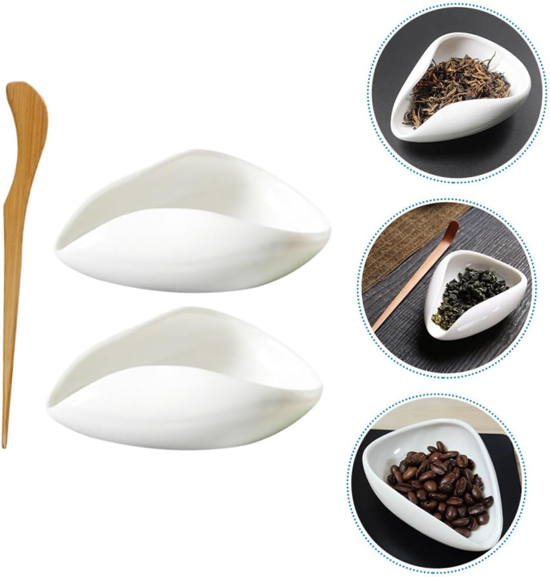 1set Ceramic Tea Scoop and Coffee Bean Plate Porcelain Tea Holder Unique Design for Loose Easy to Clean for Home and Enthusiasts