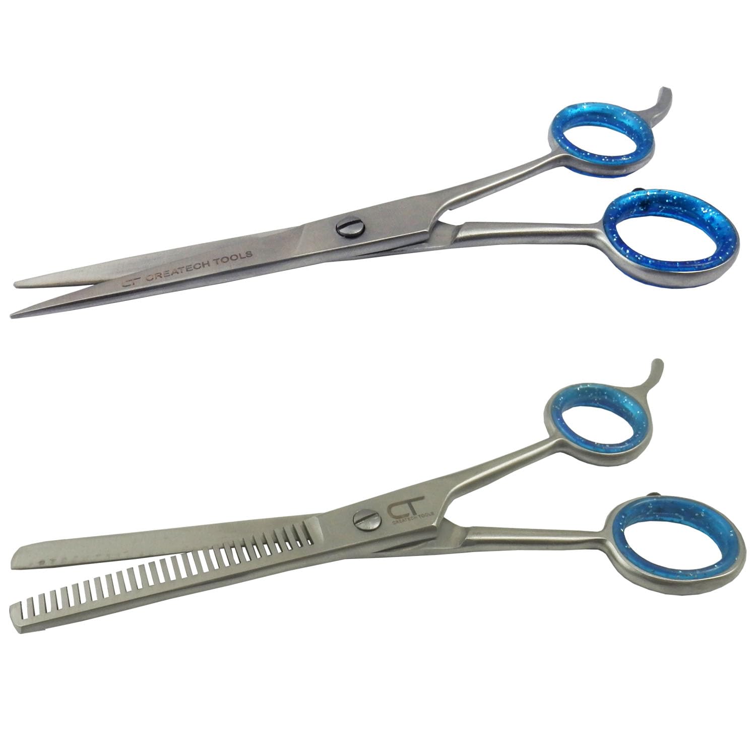 Pack of 2 Hair Cutting Scissors Set - 6.5” Straight and Thinning Scissors Shears with PVC Pouch, Blue - Image 4