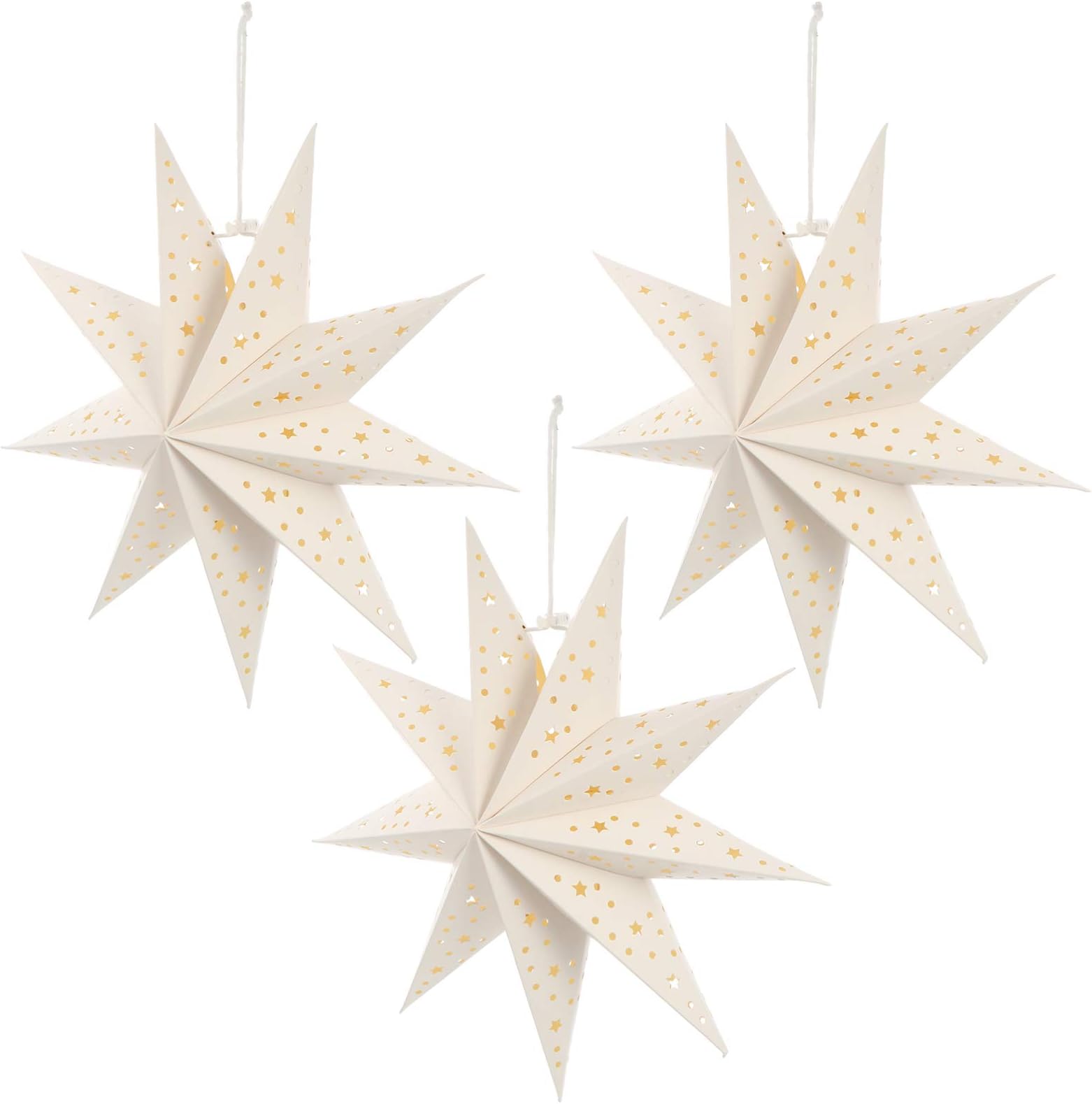 3PCS Black Paper Star Lanterns - 20 Inch 3D Christmas Hanging Decorations