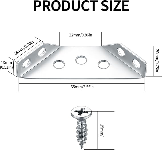 30 Pcs Corner Brackets for Wood, Metal Right Angle Brackets, Universal Stainless Steel Furniture Corner Connectors Fastener, Corner Braces for Wood Furniture Shelf Table Chair Supports, with Screws