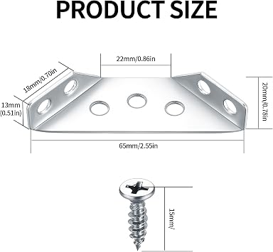 30 Pcs Corner Brackets for Wood, Metal Right Angle Brackets, Universal Stainless Steel Furniture Corner Connectors Fastener, Corner Braces for Wood Furniture Shelf Table Chair Supports, with Screws