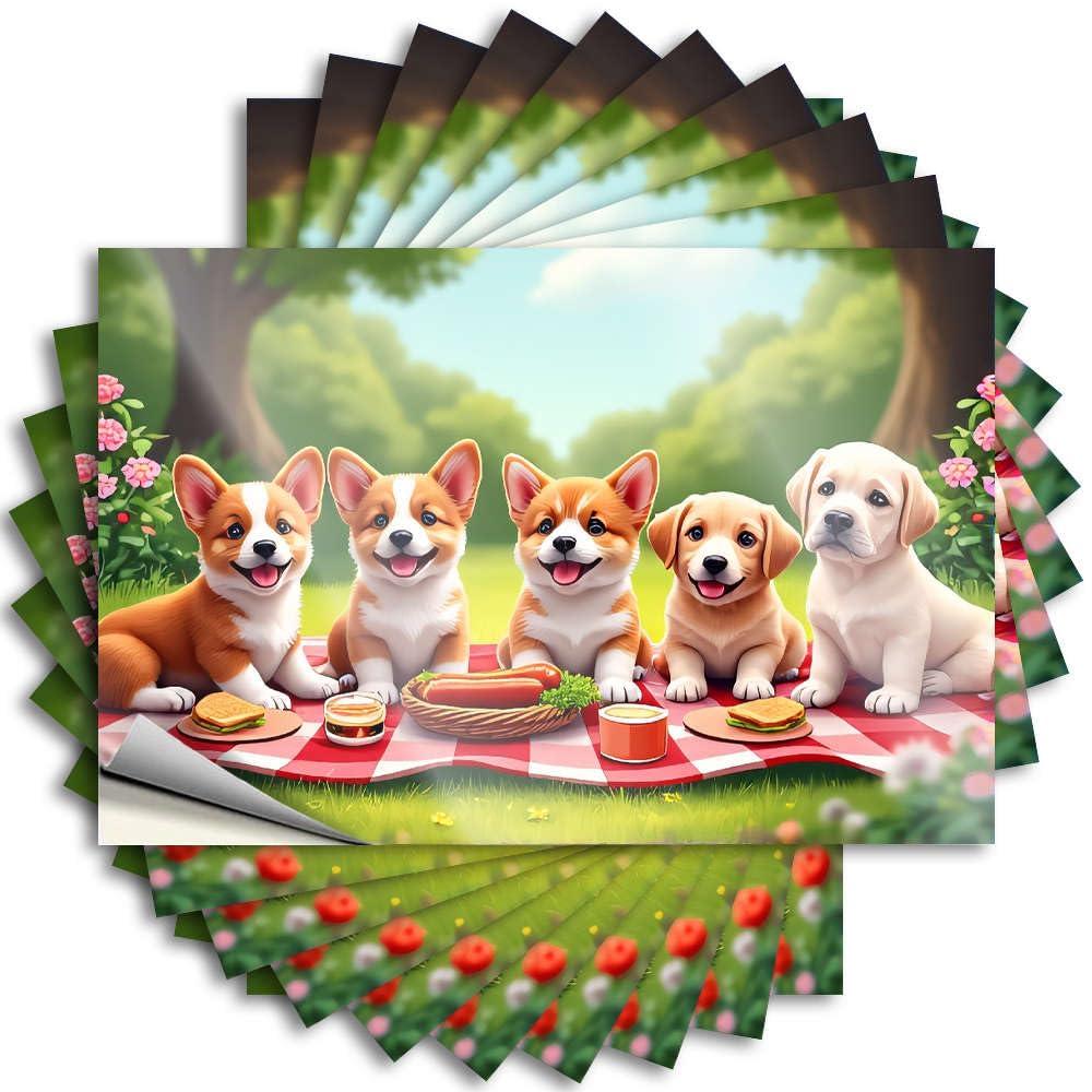 Sticker Optical Illusion Cats Helmet Five Puppies Enjoying A Picnic in The Park. - No Residue Decals for Fishing(6X9CM)