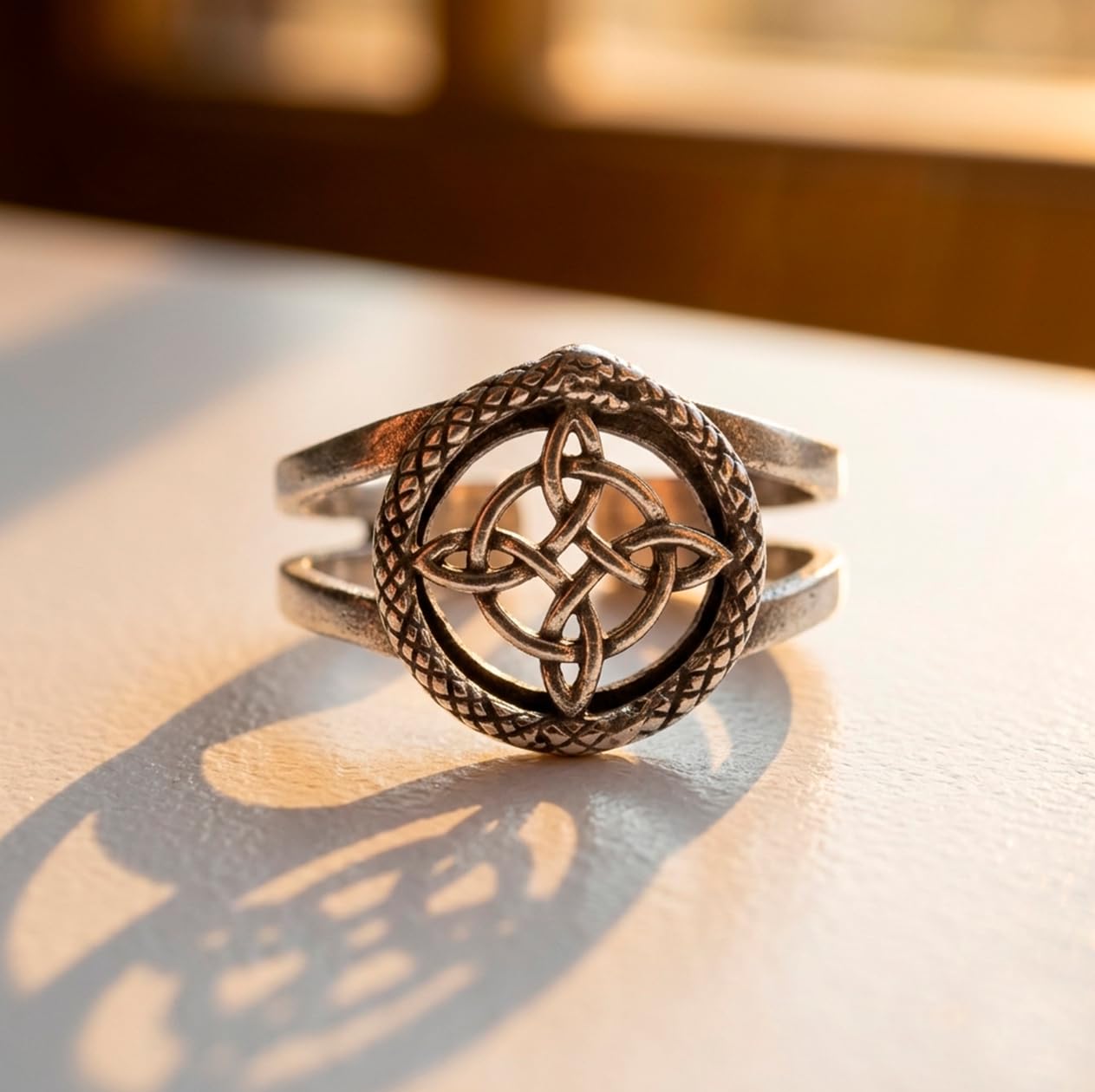 Only faith Pierścionek czarownicy ze srebra próby 925, celtycki design, regulowany rozmiar 6-8, celtycki uroboros Amulet ochronny