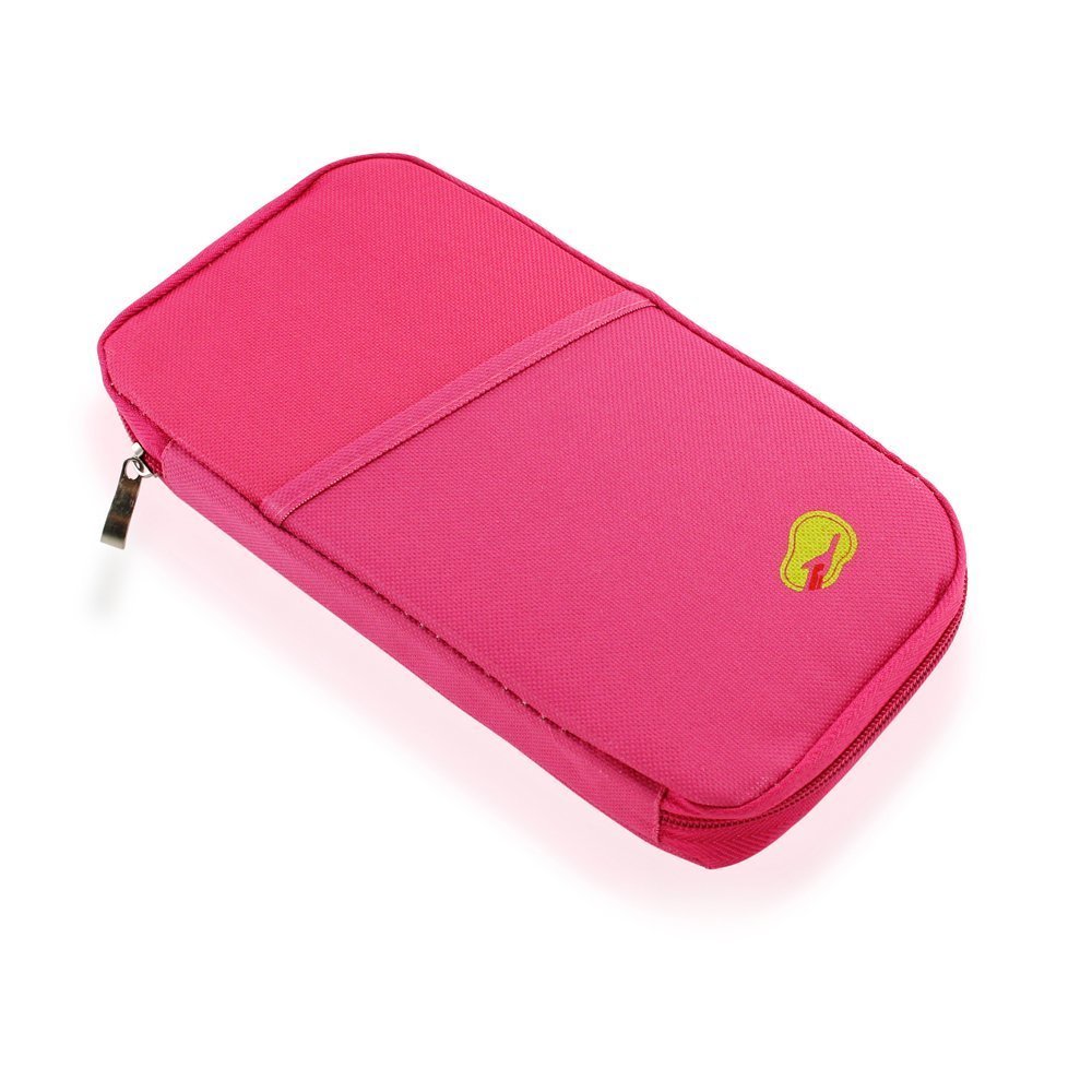 Travel Document Zipper Wallet Passport Pouch Organizer Cheque Book Id Card Credit Card Ticket Holder Business Cards, Coins Currency & Pen Storage Bag Case Cover for Men, Women - Multicolor.-image-3