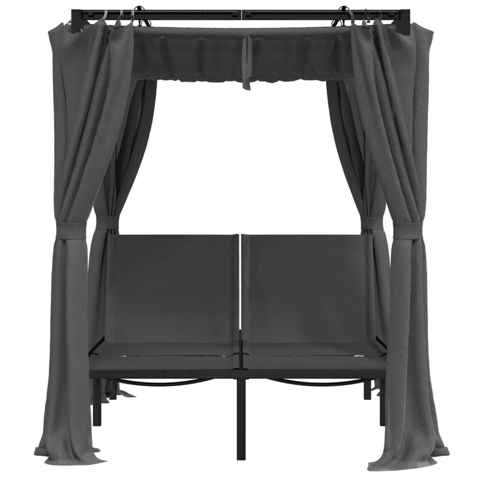 Homgoday Lit de bain double rideaux latéraux et supérieurs Anthracite, chaises longues, canapé-lit, meubles de jardin, lit de piscine, jardin pour extérieur, piscine