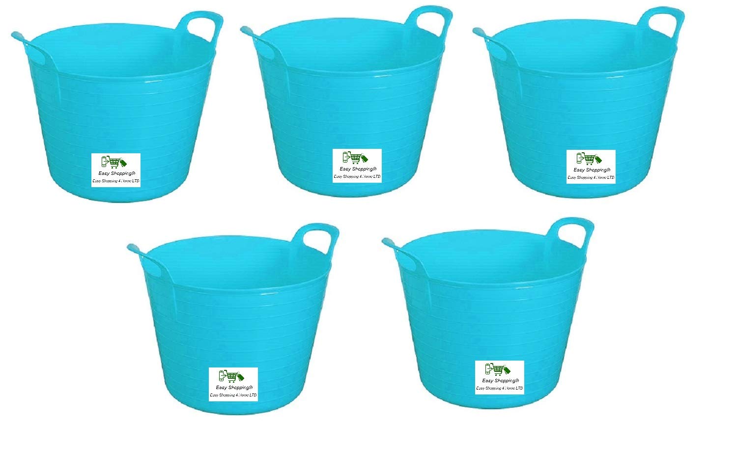 Easy Shopping5 x 14 Litre Flexi Tub Garden Home Flexible Colour Rubber Storage Container Bucket Polyethylene Flex Tub- MADE IN U.K. (Sky Blue)