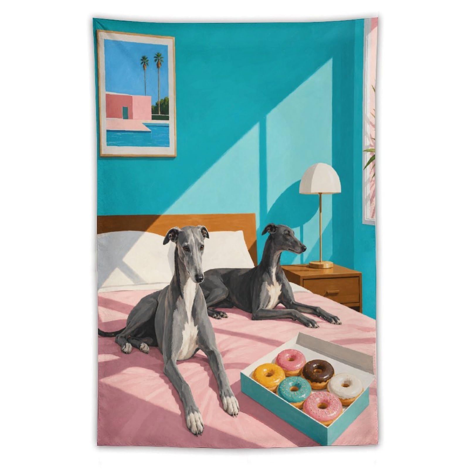 H3B8U2Y5 Greyhounds in Bright Bedroom Wall Tapestry, Color Block Room