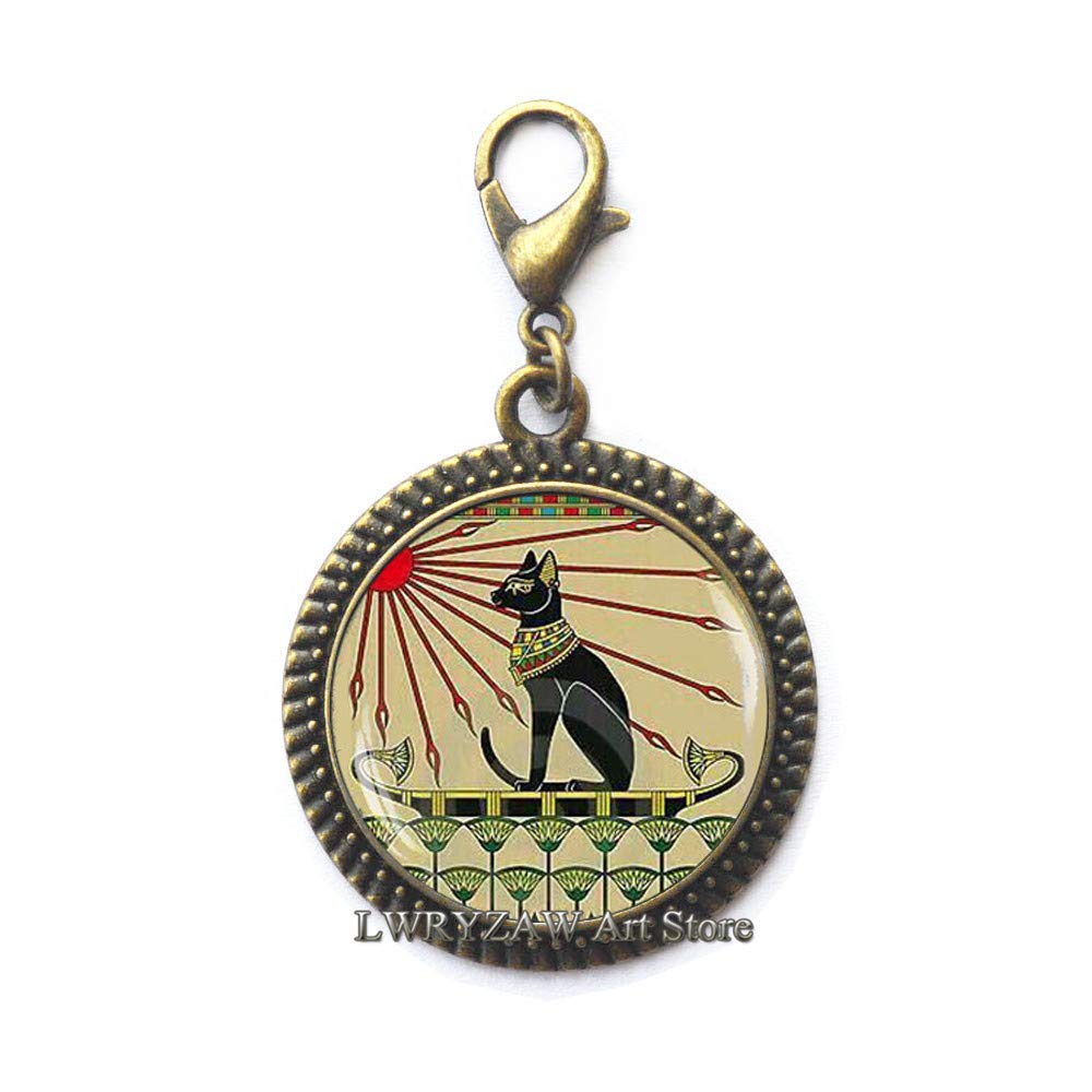 Egyptian Cat Jewelry, Art cat Jewelry,Bastet Lobster Clasp, Egyptian Cat Lobster Clasp, Egypt Zipper Pull, Cat Jewelry, Black cat Zipper Pull,M140